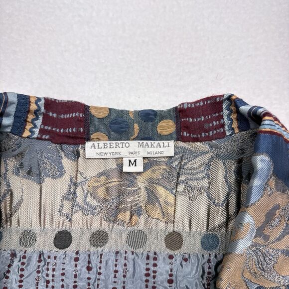 Alberto Makali Jacket Womens Size Medium Red Blue Open Front Satin Floral Stripe - Picture 4 of 8